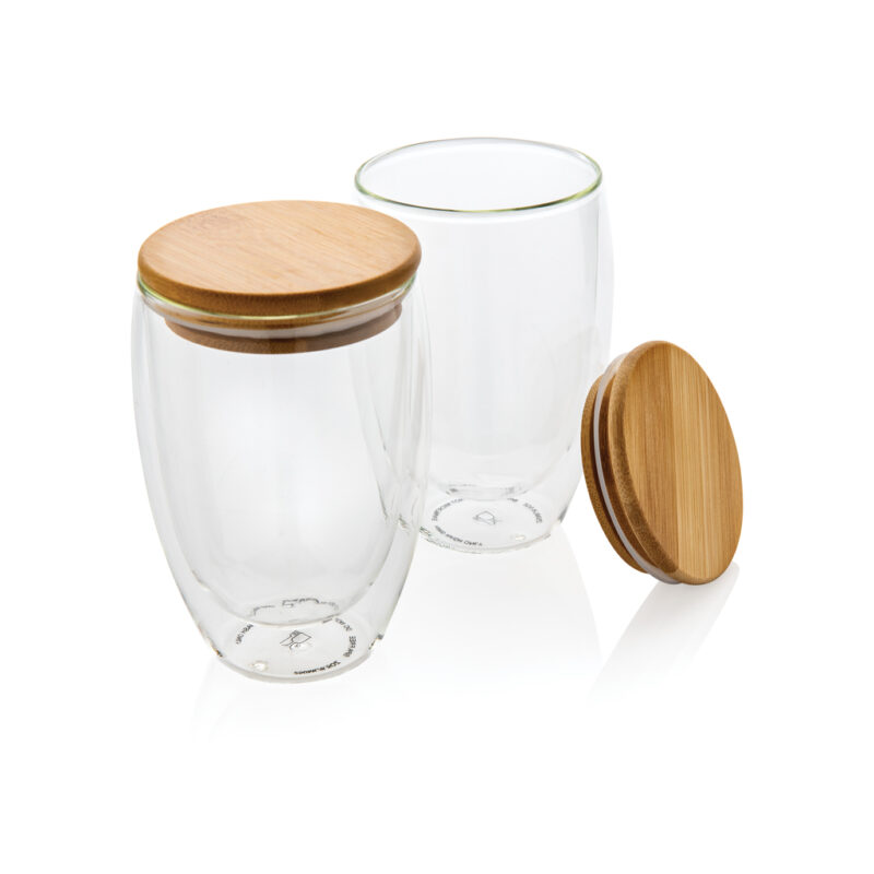 2-tlg Set Borosilikatgläser mit Bambusdeckel 350ml 2-tlg Set Borosilikatgläser mit Bambusdeckel 350ml